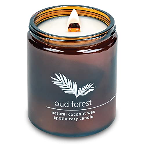 Hemlock Park Crackling Wood Wick Candle Handcrafted with Natural Coconut Wax Standard 8 oz Oud Forest - Image 2