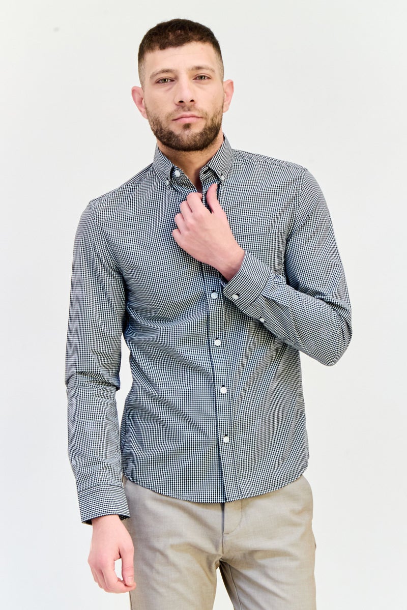 Celio قميص رجالي عادي مقاس عادي بأكمام طويلة مزخرف بمربعات، متعدد الألوان - Image 1