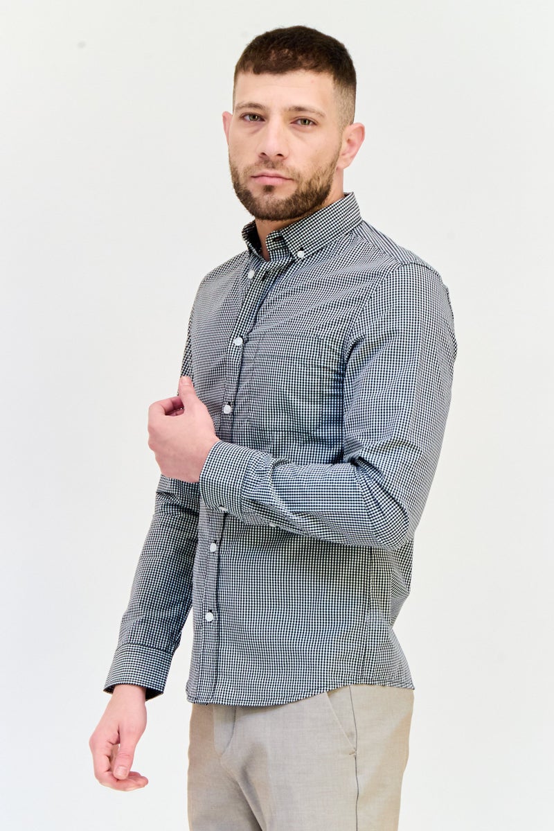 Celio قميص رجالي عادي مقاس عادي بأكمام طويلة مزخرف بمربعات، متعدد الألوان - Image 2