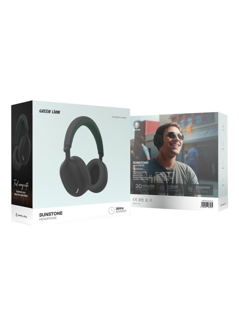 GREEN LION Sunstone Headphone / Long Hours Playing Time / Long-Range Working Distance / AUX Support / Microphone / V5.3 Bluetooth Version / 40mm Driver - Green & Black - Image 3