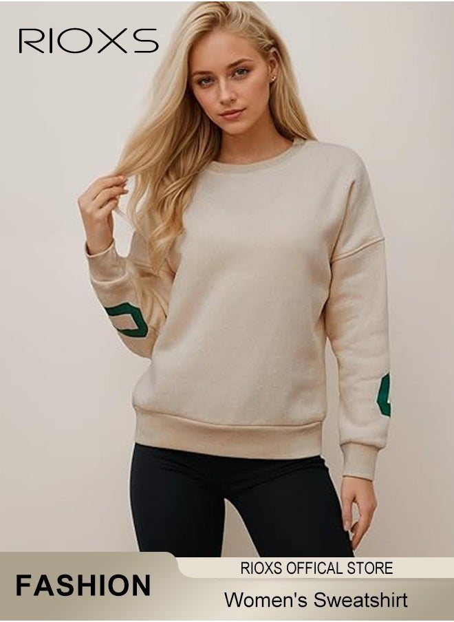 RIOXS - Women's Oversized Sweatshirt, Casual Letter Graphic Print Sweatshirt For Women, Ladies Graphic Crewneck Sweatshirts, Thickened Pullover Tops Sweatshirt For Spring Fall And Winter, Ladies Fashional Loose Pullover Top For Daily Wear - Image 1