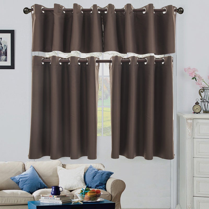 2pcs Color Sun Proof Shade Screen Purdah Short Curtain Valance for Kitchen Balcony Home 74x46cm (Coffee Color) - Image 5