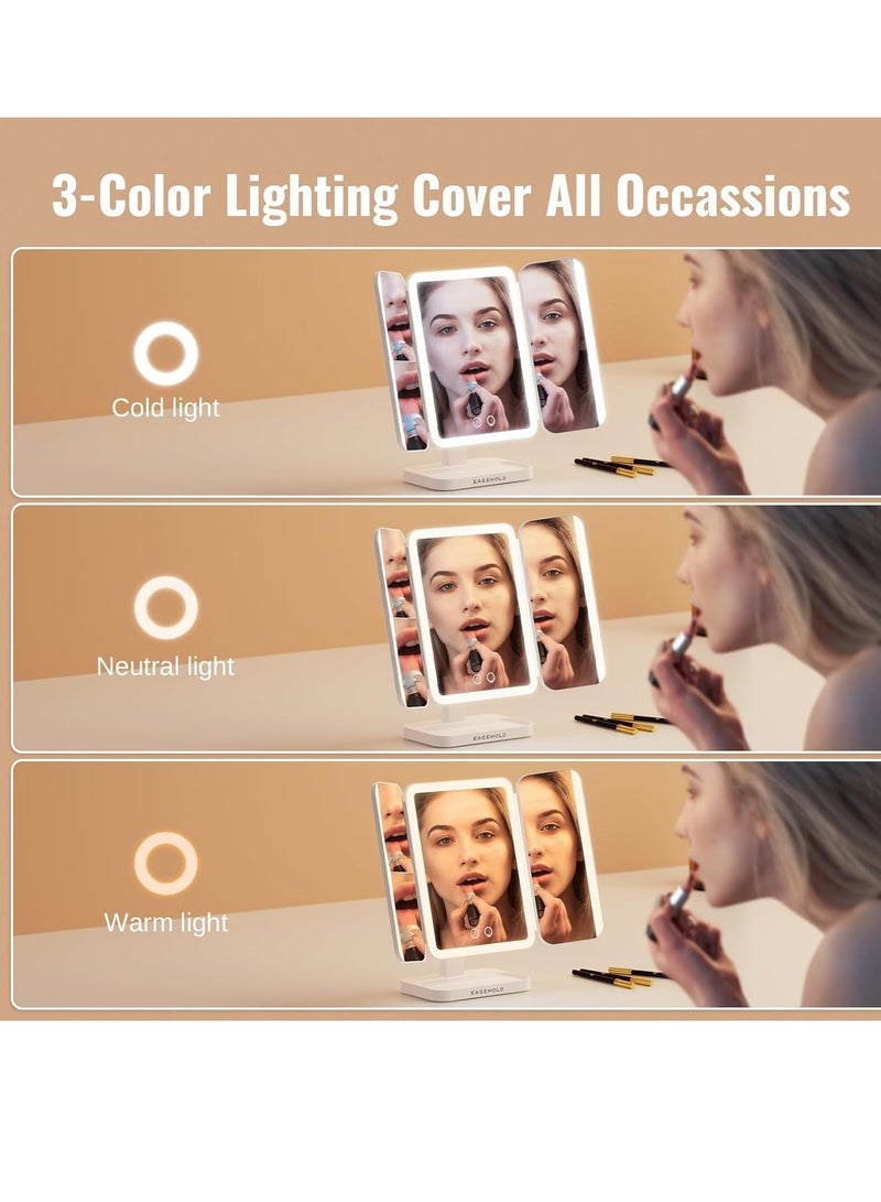 EASEHOLD Makeup Mirror with Lights – Rechargeable Lighted Vanity Mirror with 116 LEDs, 1X/2X/3X Magnification, 3-Color LED Lighting, 5000mAh Battery, Adjustable Brightness & Angle for Perfect Makeup Application - Image 4