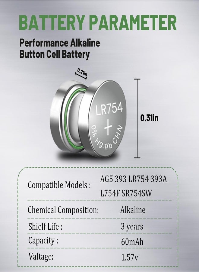 hunbath 50 Pack LR754 AG5 Watch Batteries 309 393 193 SR754W 754 LR48 1.55V Alkaline Button Cell for Laser - Image 2