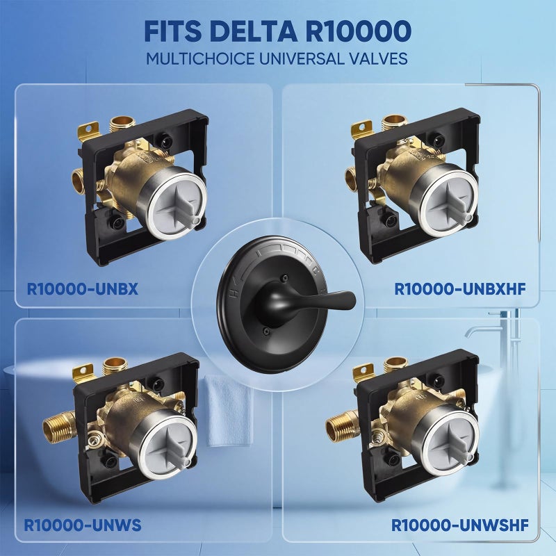 chufa Shower Trim Kit Replacement for Delta 13/14 Series Valves (R10000-UNBX/UNBXHF/UNWS/UNWSHF), Matte Black Handle & Cover Plate, All-Metal, Easy Install (Valve & Cartridge Not Included) - Image 2