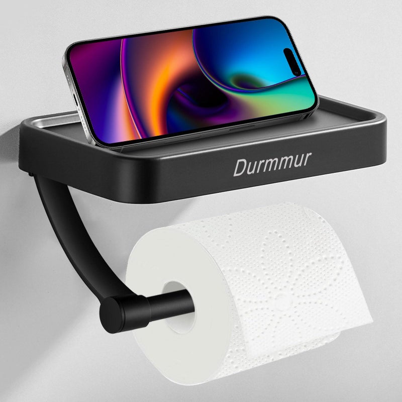 Durmmur Toilet Paper Holder with Phone Shelf Durmmur SUS304 Stainless Steel Toilet Paper Holder Wall Mount Adhesive  Screw Toilet Paper Roll Holder Bathroom Toilet Tissue Roll Holder with Shelf 1 Pack 