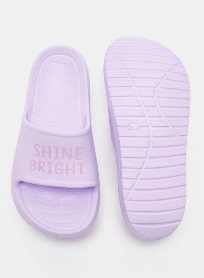 Dash Typographic Print Open Toe Slide Slippers