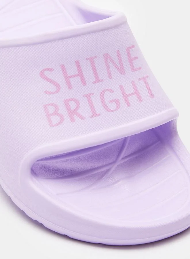 Dash Typographic Print Open Toe Slide Slippers