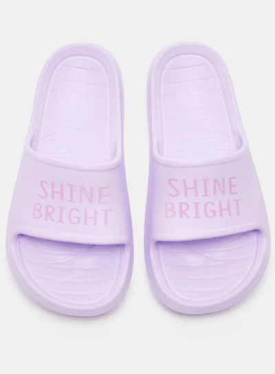 Dash Typographic Print Open Toe Slide Slippers