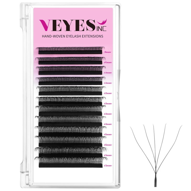VEYES INC صينية تمديدات الرموش VEYES INC YY تجعيد C/D بطول مختلط 9-15 مم، مروحة رموش جاهزة للحجم، مستلزمات تمديد الرموش الاحترافية، أسود غير لامع (5D-W 0.07 تجعيد D بطول 9-15 مم) - Image 1