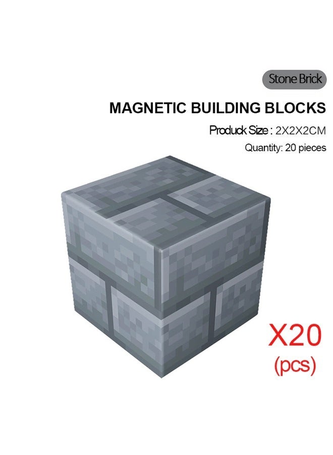 ماين كرافت 20 قطعة من مكعبات البناء المغناطيسية بتصميم شخصيات ماينكرافت، كتل لعب قابلة للتكديس - Image 1
