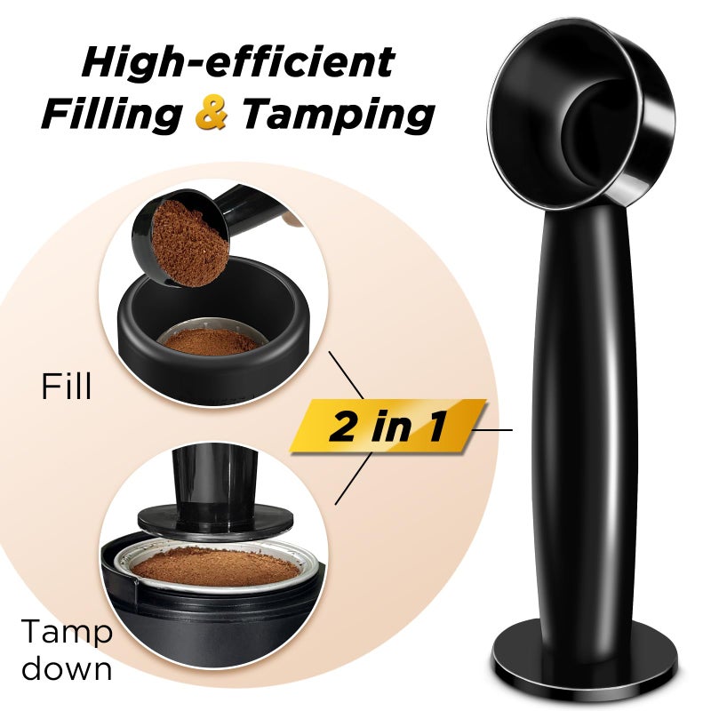 CAPMESSO Reusable Vertuoline Pod Refill Kit, 2024 Innovative for Faster Seal Reusable Vertuoline Pods with Fill & Press Brush,50pcs Aluminum Lids for Vertuoline Pod (50 Lids+1 Holder+1 Scoop)-NO PODS - Image 5