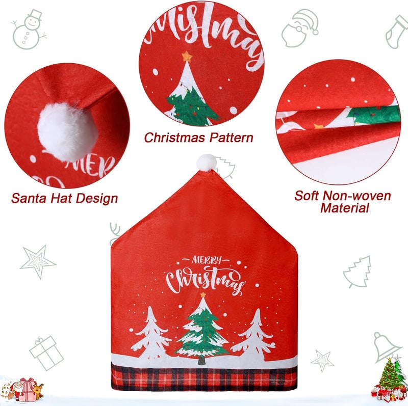 Yinder 6 Pcs Christmas Chair Covers Santa Hat Red Slipcovers Chair Back Covers Xmas Chair Covers Decoration for Home Dinner Christmas Banquet Party Festival Decor 236 x 196 Inch - Image 3