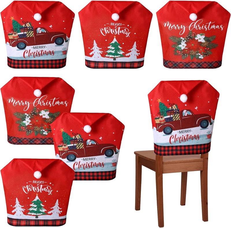 Yinder 6 Pcs Christmas Chair Covers Santa Hat Red Slipcovers Chair Back Covers Xmas Chair Covers Decoration for Home Dinner Christmas Banquet Party Festival Decor 236 x 196 Inch - Image 1