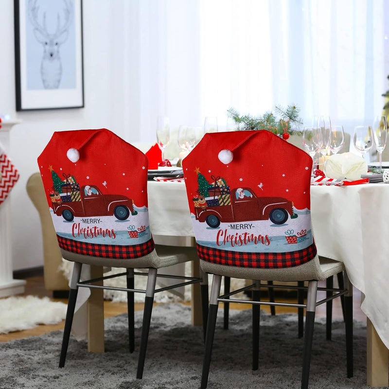 Yinder 6 Pcs Christmas Chair Covers Santa Hat Red Slipcovers Chair Back Covers Xmas Chair Covers Decoration for Home Dinner Christmas Banquet Party Festival Decor 236 x 196 Inch - Image 5