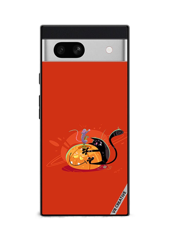 VR CREATIVE Protective Case Cover For Google Pixel 7a Halloween Cat Design Multicolour - Image 1