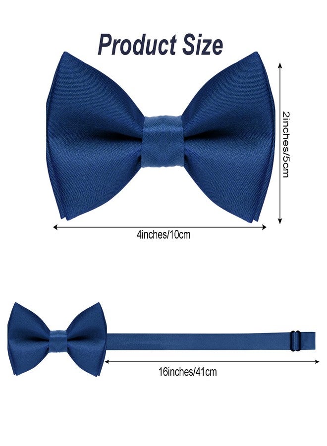 Bskifnn Pre-tied Kids Bow Tie Classic Solid Color Satin Bow Tie Adjustable Neck Bowtie for Kids Wedding Party (12, Navy Blue) - Image 2