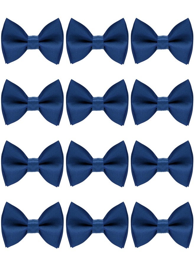 Bskifnn Pre-tied Kids Bow Tie Classic Solid Color Satin Bow Tie Adjustable Neck Bowtie for Kids Wedding Party (12, Navy Blue) - Image 1