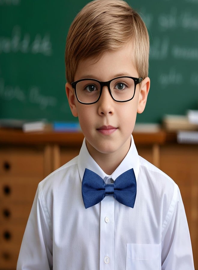 Bskifnn Pre-tied Kids Bow Tie Classic Solid Color Satin Bow Tie Adjustable Neck Bowtie for Kids Wedding Party (12, Navy Blue) - Image 4
