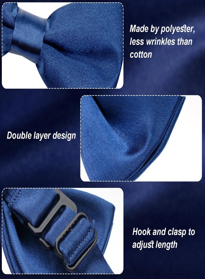 Bskifnn Pre-tied Kids Bow Tie Classic Solid Color Satin Bow Tie Adjustable Neck Bowtie for Kids Wedding Party (12, Navy Blue) - Image 3