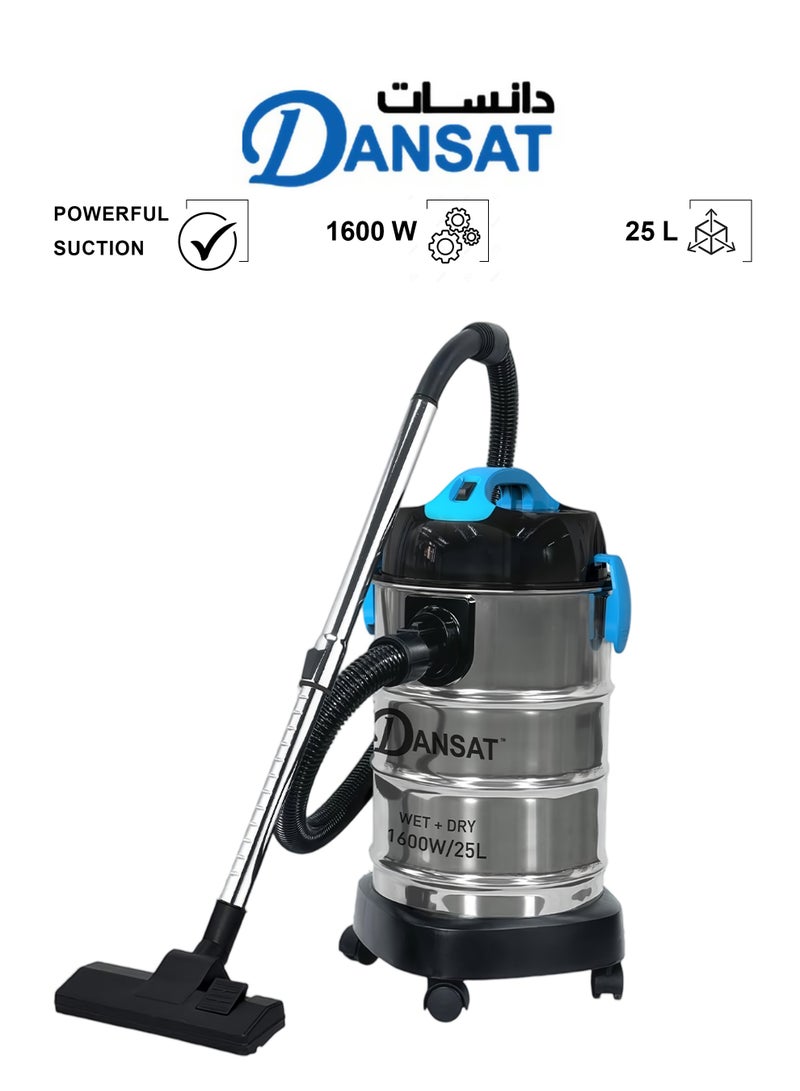 Dansat Wide Drum Vacuum Cleaner - Multi-Layer Filtration System 25 L 1600 W DANVC1625W Blue/Black - Image 1