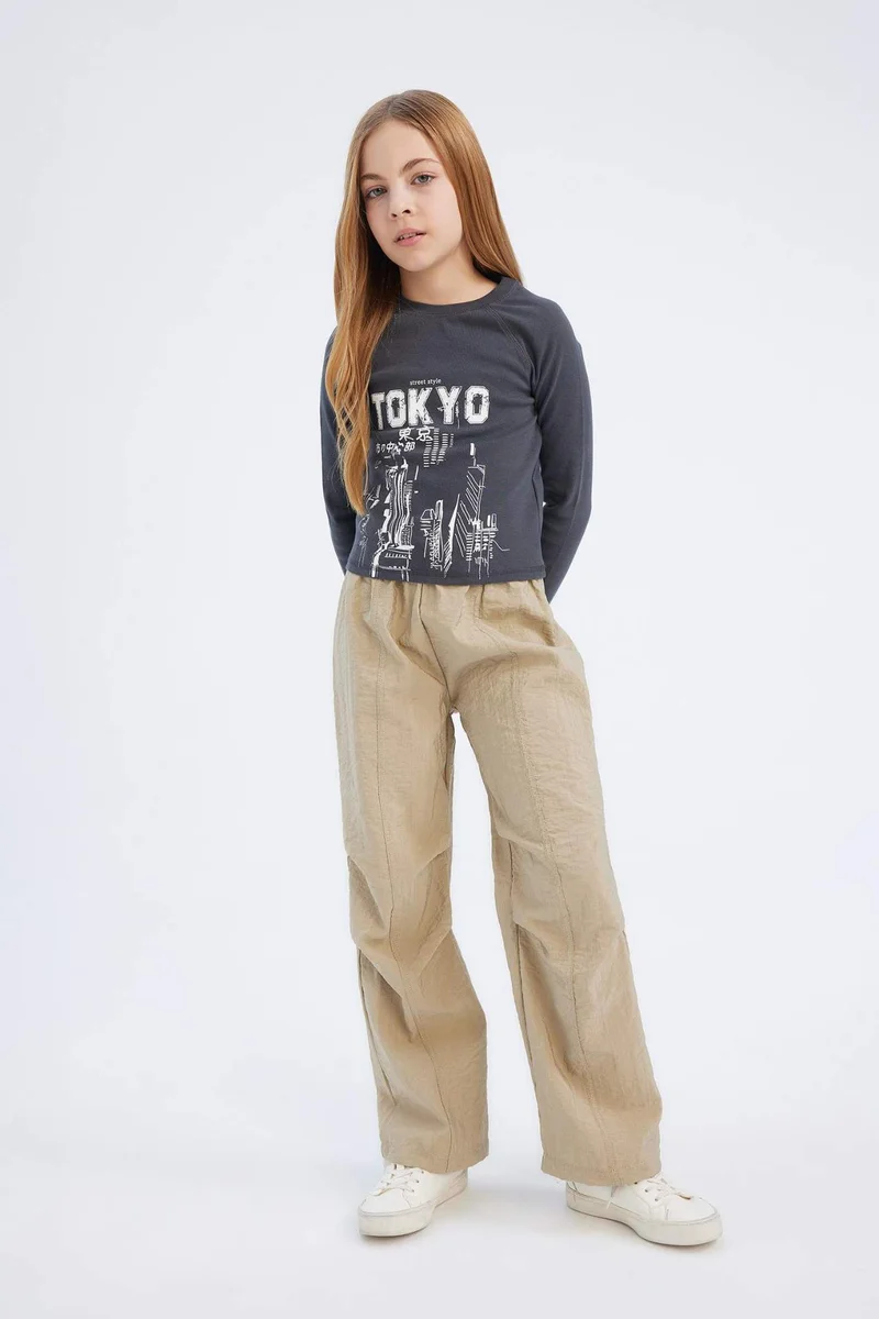 Defacto Girl Elastic Waist Straight Leg Parachute Trousers