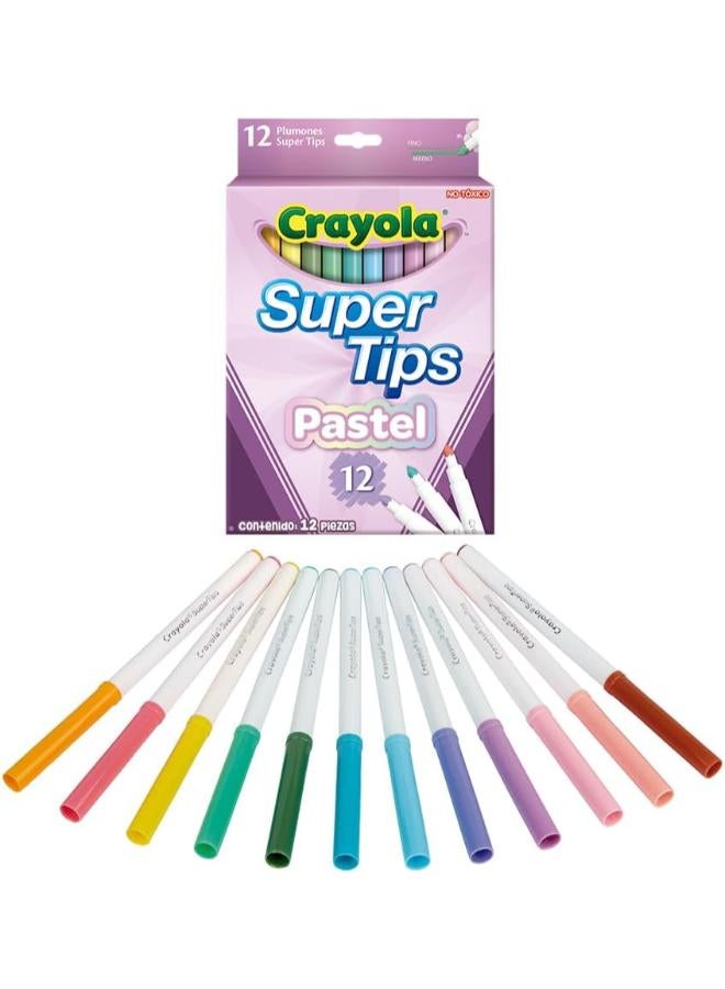 CRAYOLA Pastel SuperTips Washable Markers - Assorted Colours (Pack of 12), Premium Felt Tip Pens That Can Easily Wash Off Skin & Clothing, Ideal for Kids Aged 3+ - Image 3