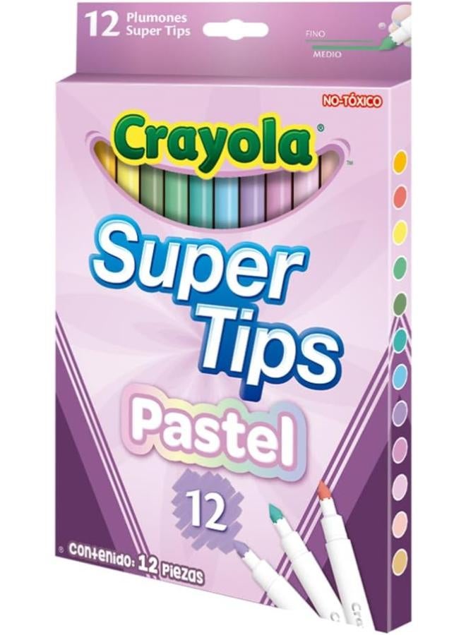 CRAYOLA Pastel SuperTips Washable Markers - Assorted Colours (Pack of 12), Premium Felt Tip Pens That Can Easily Wash Off Skin & Clothing, Ideal for Kids Aged 3+ - Image 2