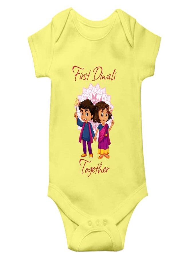 Mott2 Diwali Special Unisex Baby Romper - First Diwali Together (0-3 Months Yellow) - Image 1