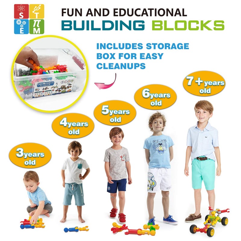 Huaker Stem Building Toys for 3 4 5 6 7 8 Year Old Boys Girls Kids,125 Pieces Building Blocks Educational Learning Toys with Large Storage Box,Ideal Christmas Birthday Gifts - Image 3