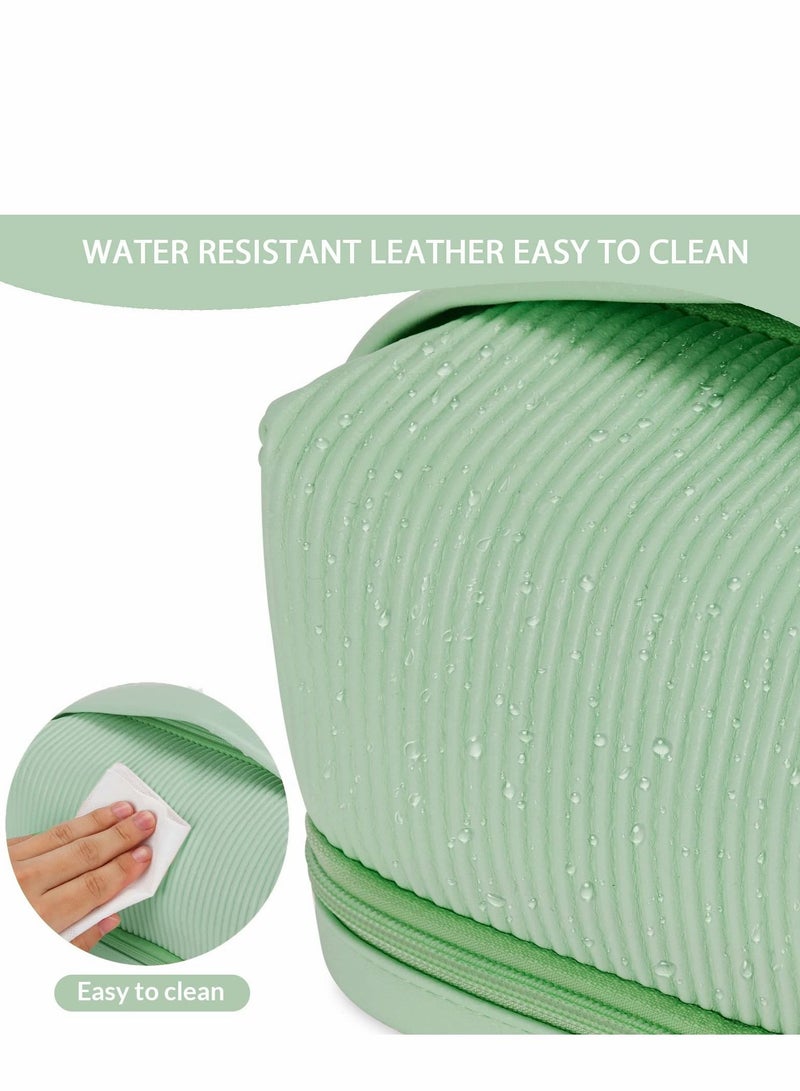 Excefore Travel Makeup Bag, Cosmetic Bag Make Up Organizer Case, Large Wide-open Pouch for Women Purse Toiletries Accessories Brushes (Green) - Image 3