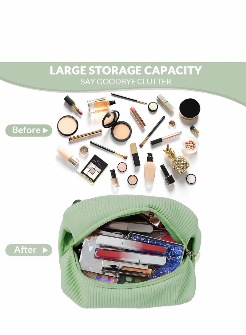 Excefore Travel Makeup Bag, Cosmetic Bag Make Up Organizer Case, Large Wide-open Pouch for Women Purse Toiletries Accessories Brushes (Green) - Image 2