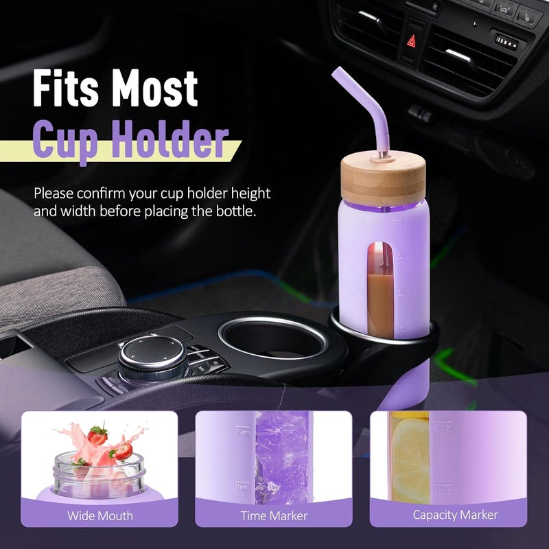 BLUEGO 700 ml Borosilicate Glass Sports Water Bottle with Straw and 2 Lids, Leak-Proof, Purple - Image 4