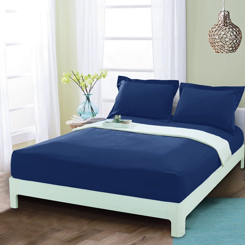 Mocassi Queen Fitted Sheet  Deep Pocket Cooling Sheets up to 16 inch  Hotel Luxury 1800 Premier  Softest Sheets  Wrinkle Resistant  1 Single Bottom Fitted Sheet Queen Navy Blue
