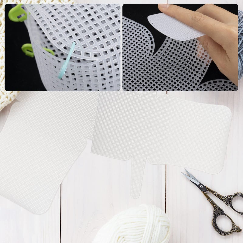 maycreate MAYCREATE 3Pcs Mesh Clear Plastic Canvas Sheets With 100 Clips Crossbody Diy Sewing Bag Form Cross Stitch Plastic Plate For Diy Crafts, Acrylic Yarn Crafting Knit Crochet Projects, Modern, White - Image 3
