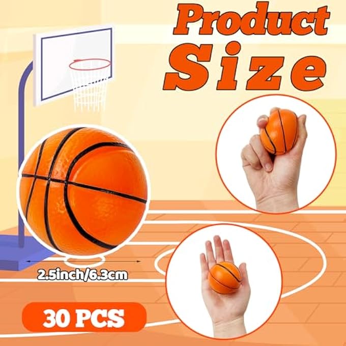 Baaxxango 30 Pack 2.5 Inch Basketball Stress Ball,Mini Soft Foam Basketballs,Squeeze Sports Balls for Sport Theme Party Favor Kids Decoration Stress Relief - Image 2