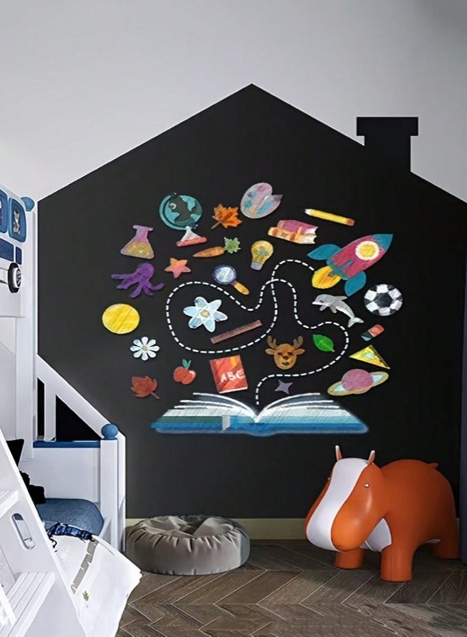 MAIDI Versatile 1-Roll Self-Adhesive Vinyl Chalkboard Wallpaper | Removable Kids Blackboard Wall Sticker with 5 Colored Chalks & Eraser Cloth | Durable Easy-Erase Message Board for Home, School & Office - Image 4