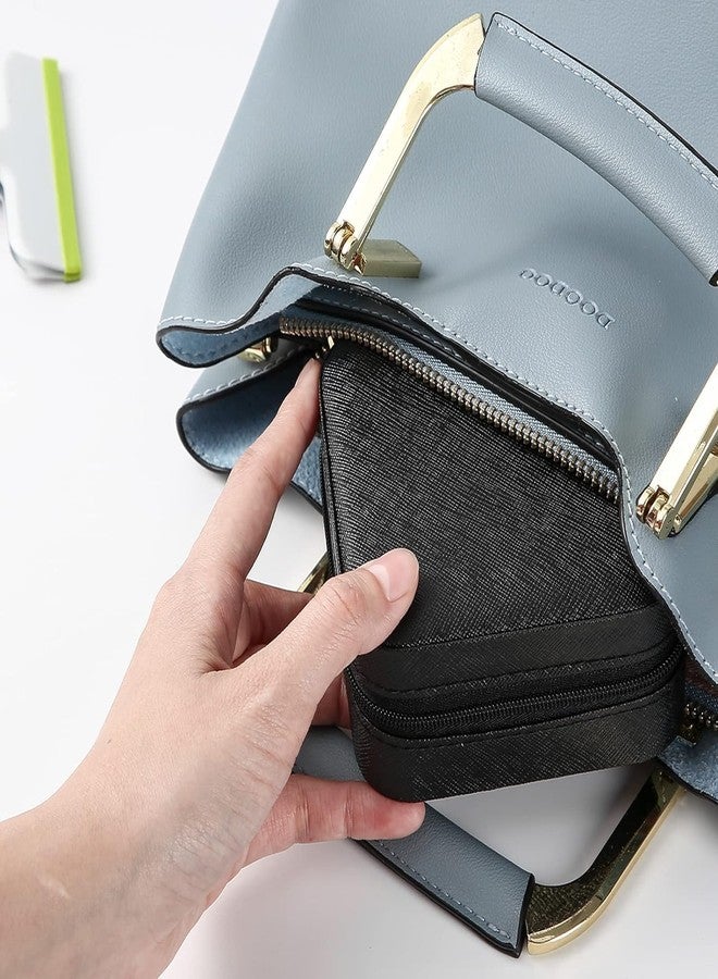 TECHNOWAYS SOLUTION حقيبة سفر صغيرة للمجوهرات من تكنو وايز، منظم مجوهرات صغير للسفر، صندوق مجوهرات محمول، منظم تخزين صغير للسفر، صندوق تخزين محمول للخواتم والأقراط (أسود) - Image 4