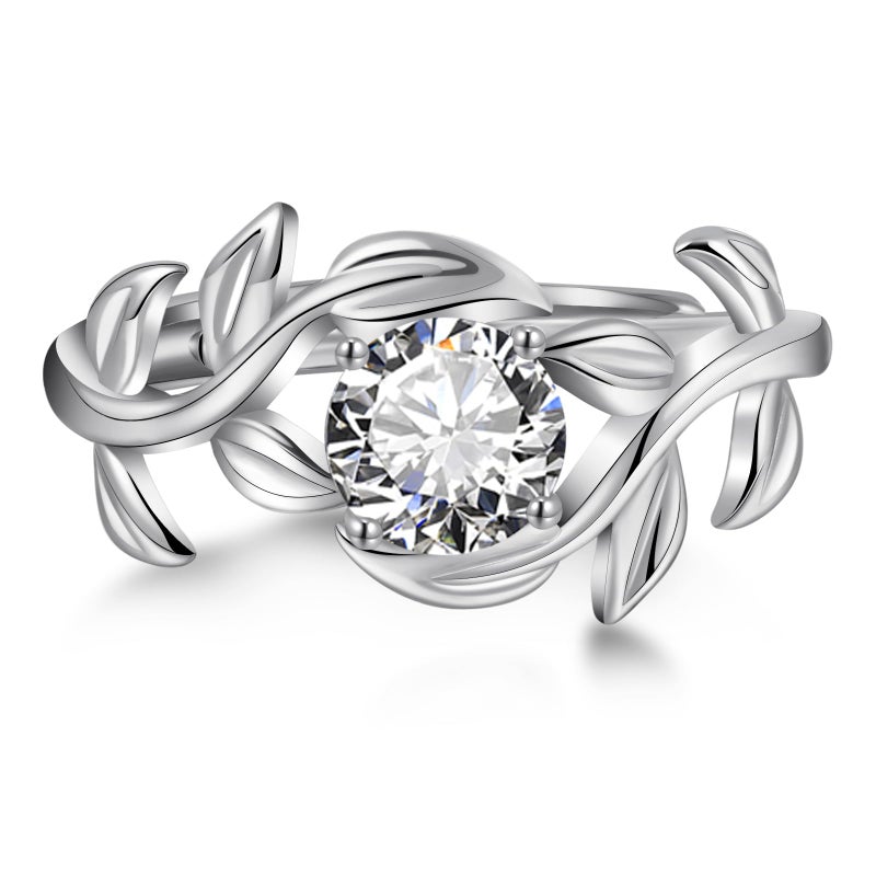 Yaresul Adjustable Branch Leaf Engagement Ring for Women 925 Sterling Silver Stackable Ring 4-Prong Setting Cubic Zirconia Promise Wedding Ring Anniversary Valentines Band Width 2.3mm Open Size 5-9 - Image 3