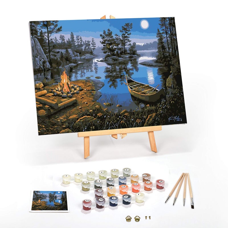 Ledgebay DIY Paint by Numbers Kit for Adults Framed Canvas Beginner to Advanced Paint by Numbers Kit Kits Include Acrylic Paint Set Brushes Tabletop Easel Moonlight Bay 16 x 20 Framed