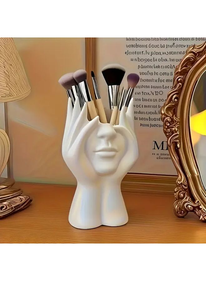 كريم أبيض فرشاة مكياج فن جسم الإنسان حامل قلم منظم مكتب فريد تمثال حامل - Image 2