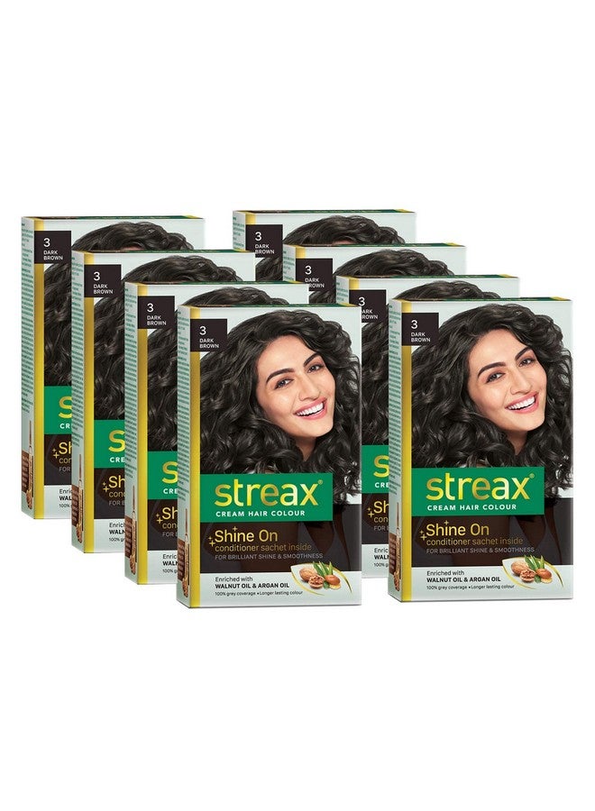 Streax Cream Hair Color For Unisex, 60Ml 3 Dark Brown (Pack Of 8) - Image 1