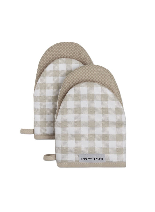 Kitchenaid Gingham Mini Oven Mitt 2-Pack Set  Milkshake Tan  5.5 X8 - Image 1