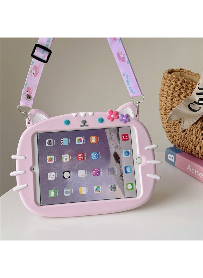 Generic - Pink Kitten Ipad10 Tablet PC Silicone Protective Case Rotating Bracket Mini123 Stereo Drop-resistant Suitable-Color:With Rope-Applicable Model:Samsung A9 X110/X115/X117 - Image 1