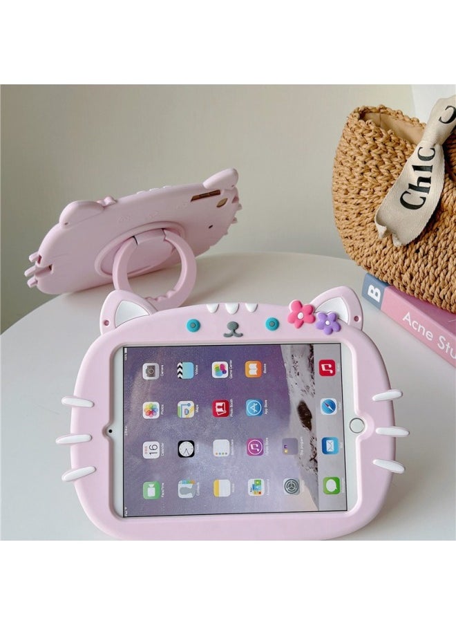 Generic - Pink Kitten Ipad10 Tablet PC Silicone Protective Case Rotating Bracket Mini123 Stereo Drop-resistant Suitable-Color:With Rope-Applicable Model:Samsung A9 X110/X115/X117 - Image 1