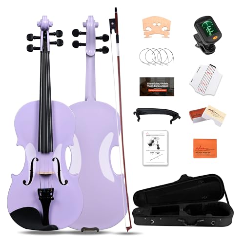 ADM Acoustic Violin for Kids Beginners12 Size Acoustic Violin Fiddle for Teens Students Violin Starter Kit with Hard Case ETuner Rosin Shoulder Rest Bow Extra Strings Free Lessons Purple - Image 1