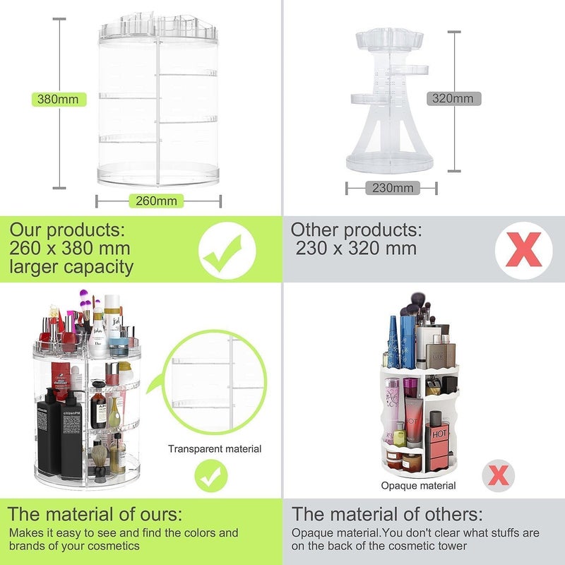 منظم أدوات المكياج و العطور , 7 طبقات قابلة للتعديل و الدوران، تصميم شفاف من الأكليريك الكريستال (الحجم الكبير) - Image 5
