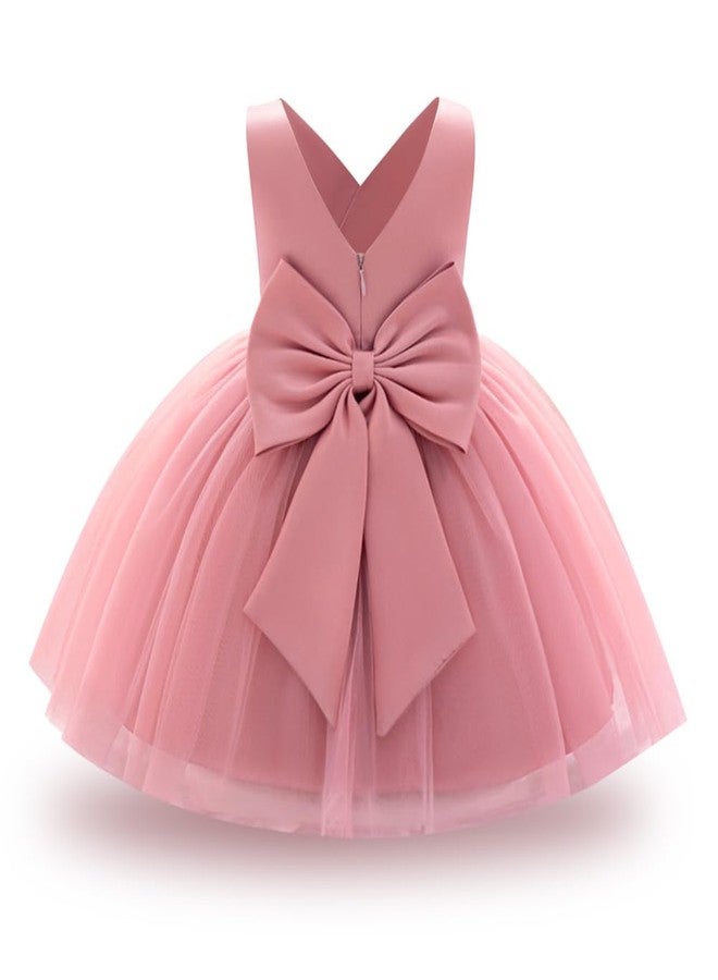 OBEEII Infant Baby Girls Wedding Flower Girl Dress Sleeveless Satin Tutu Dress Bowknot V Back Pageant Party Birthday Formal Dress Baby Girl Christening Baptism Dresses Pink 2-3 Years - Image 1