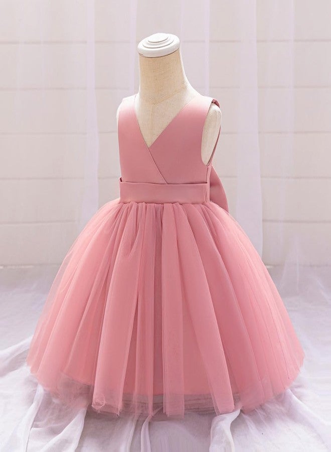 OBEEII Infant Baby Girls Wedding Flower Girl Dress Sleeveless Satin Tutu Dress Bowknot V Back Pageant Party Birthday Formal Dress Baby Girl Christening Baptism Dresses Pink 2-3 Years - Image 4