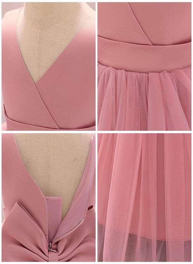 OBEEII Infant Baby Girls Wedding Flower Girl Dress Sleeveless Satin Tutu Dress Bowknot V Back Pageant Party Birthday Formal Dress Baby Girl Christening Baptism Dresses Pink 2-3 Years - Image 5